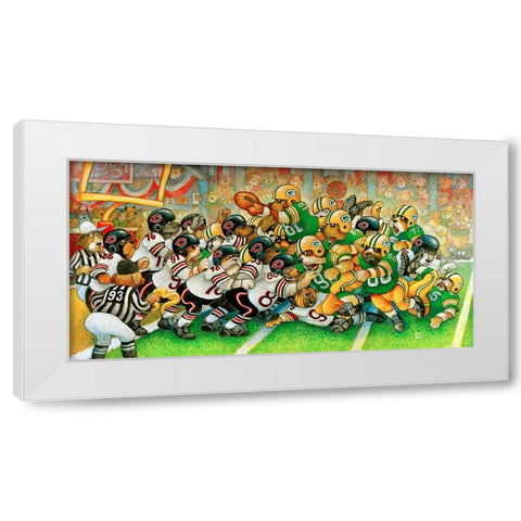 Football Dogs White Modern Wood Framed Art Print by Bell, Bill