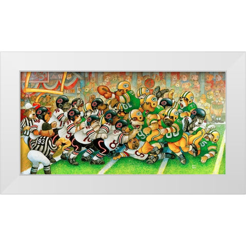 Football Dogs White Modern Wood Framed Art Print by Bell, Bill