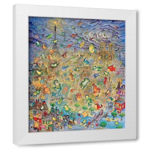 Frogs and Fishes White Modern Wood Framed Art Print by Bell, Bill