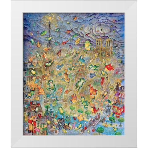 Frogs and Fishes White Modern Wood Framed Art Print by Bell, Bill