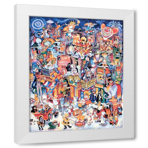 Clown Town White Modern Wood Framed Art Print by Bell, Bill