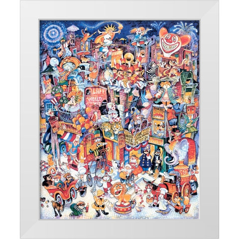 Clown Town White Modern Wood Framed Art Print by Bell, Bill