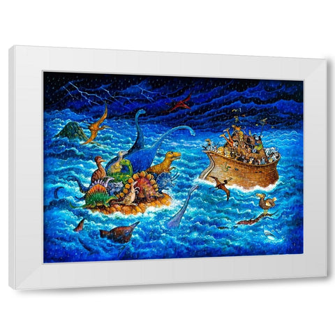 Noah And The Dinosaurs White Modern Wood Framed Art Print by Bell, Bill