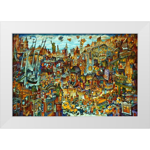 Cat City 2 White Modern Wood Framed Art Print by Bell, Bill