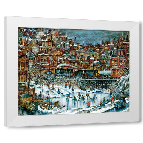 Hockey Train White Modern Wood Framed Art Print by Bell, Bill