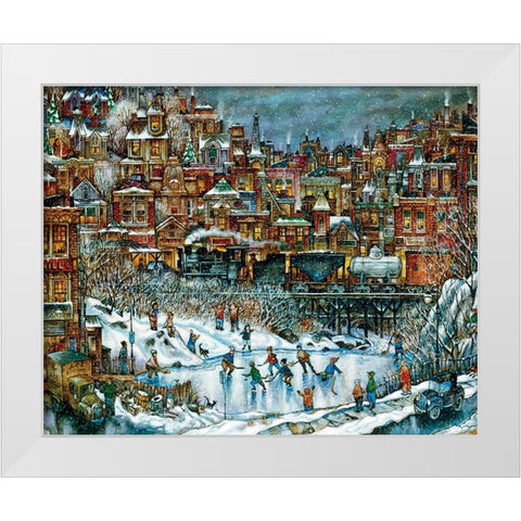 Hockey Train White Modern Wood Framed Art Print by Bell, Bill