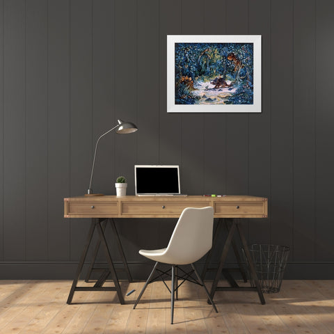 Dinosaur Hunter White Modern Wood Framed Art Print by Bell, Bill