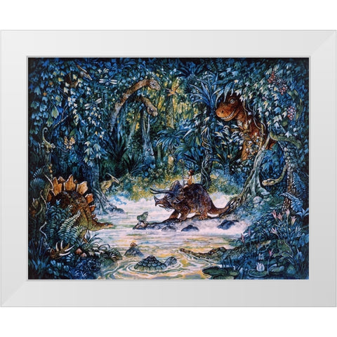 Dinosaur Hunter White Modern Wood Framed Art Print by Bell, Bill