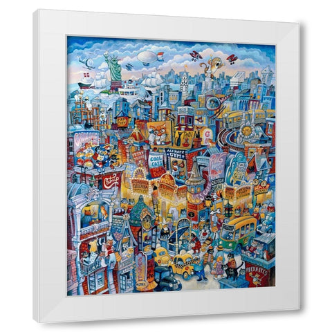 Cat City Blues White Modern Wood Framed Art Print by Bell, Bill