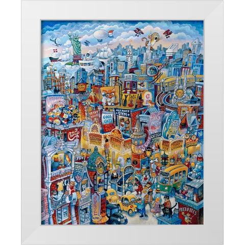 Cat City Blues White Modern Wood Framed Art Print by Bell, Bill