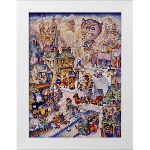 Paris Les Chats White Modern Wood Framed Art Print by Bell, Bill