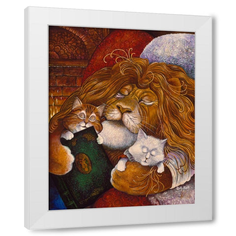 Sleeping Lion White Modern Wood Framed Art Print by Bell, Bill