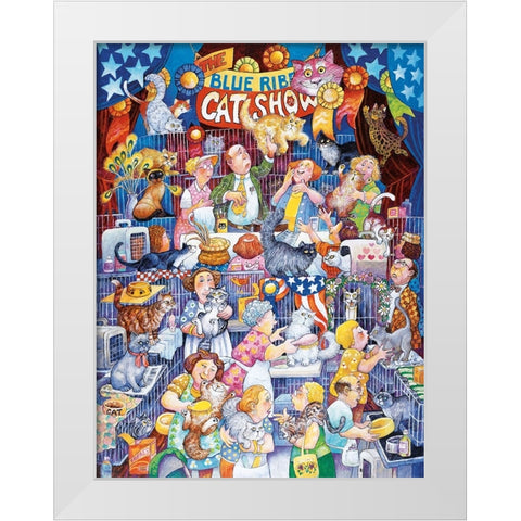 Blue Ribbon Cat Show White Modern Wood Framed Art Print by Bell, Bill