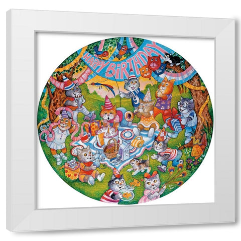 Birthday Cats White Modern Wood Framed Art Print by Bell, Bill