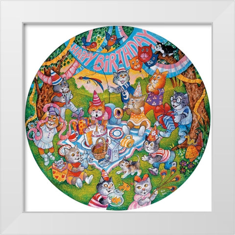 Birthday Cats White Modern Wood Framed Art Print by Bell, Bill