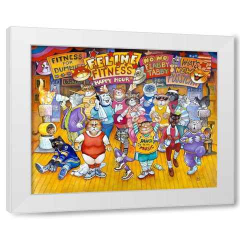 Feline Fitness White Modern Wood Framed Art Print by Bell, Bill