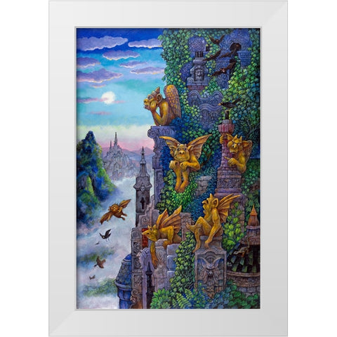 Gargoyles Twilight White Modern Wood Framed Art Print by Bell, Bill