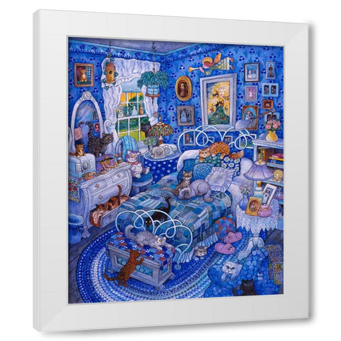 Patchwork Cats White Modern Wood Framed Art Print by Bell, Bill