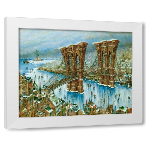 Brooklyn Bridge White Modern Wood Framed Art Print by Bell, Bill
