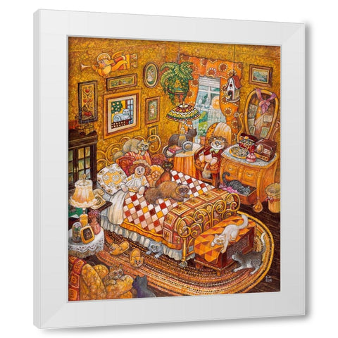 Cat Nap White Modern Wood Framed Art Print by Bell, Bill