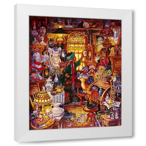 Antique Lady Green Coat White Modern Wood Framed Art Print by Bell, Bill