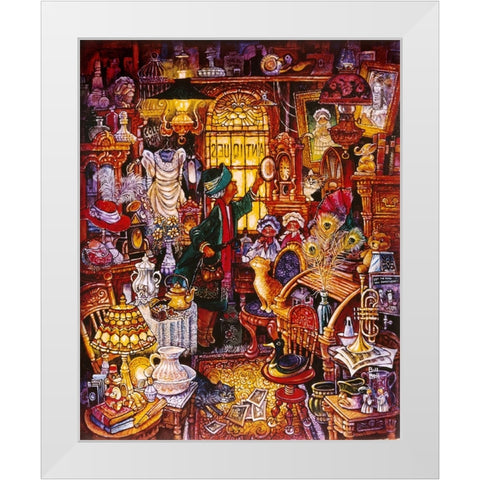 Antique Lady Green Coat White Modern Wood Framed Art Print by Bell, Bill