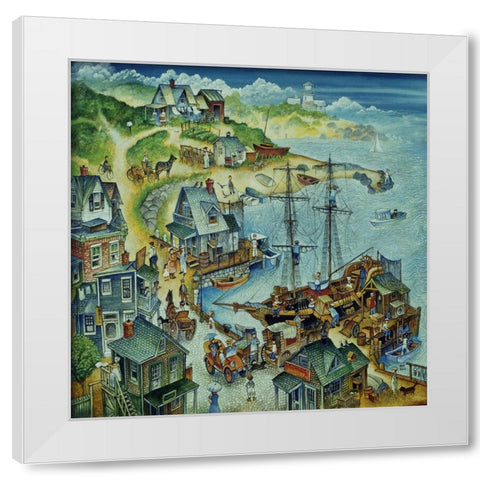 Quiet Harbor White Modern Wood Framed Art Print by Bell, Bill