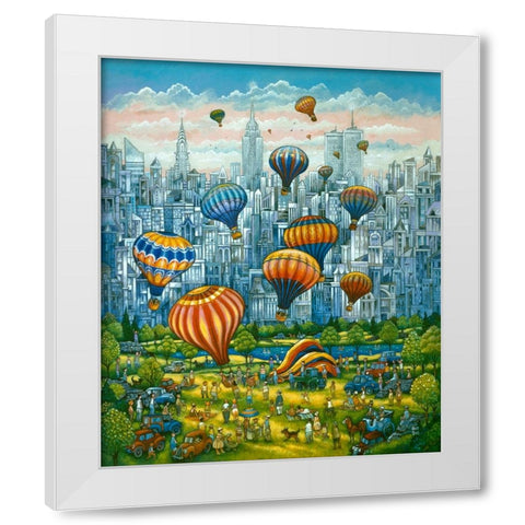 Central Park Balloons White Modern Wood Framed Art Print by Bell, Bill