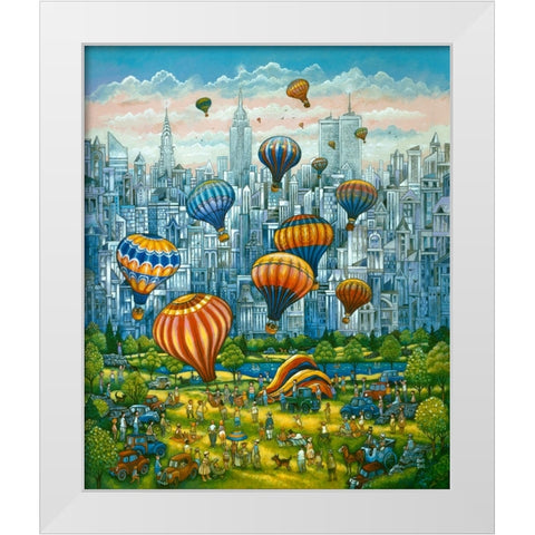 Central Park Balloons White Modern Wood Framed Art Print by Bell, Bill