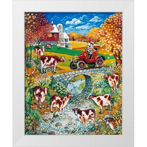 How Now Brown Cow White Modern Wood Framed Art Print by Bell, Bill