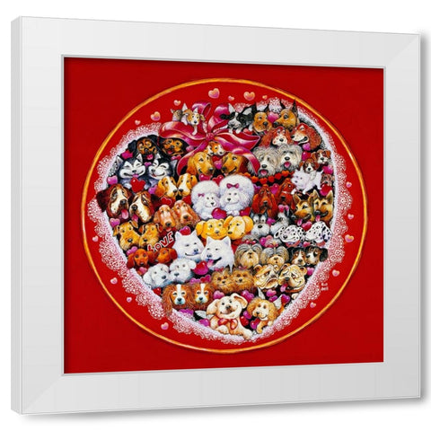 Valentine Dogs White Modern Wood Framed Art Print by Bell, Bill
