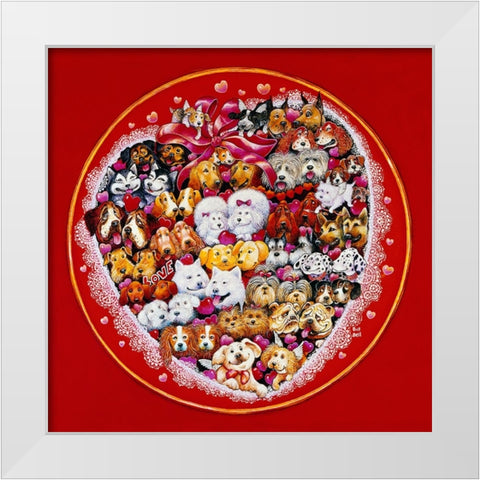 Valentine Dogs White Modern Wood Framed Art Print by Bell, Bill