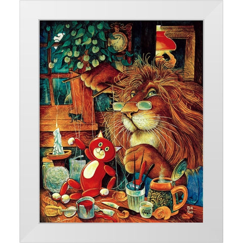 Pinnochio Cat White Modern Wood Framed Art Print by Bell, Bill