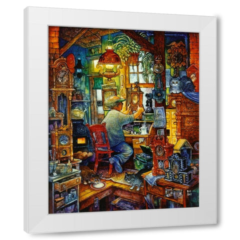 Clock Doc White Modern Wood Framed Art Print by Bell, Bill