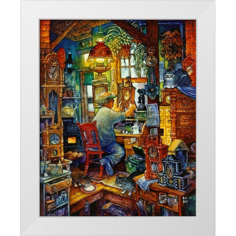Clock Doc White Modern Wood Framed Art Print by Bell, Bill
