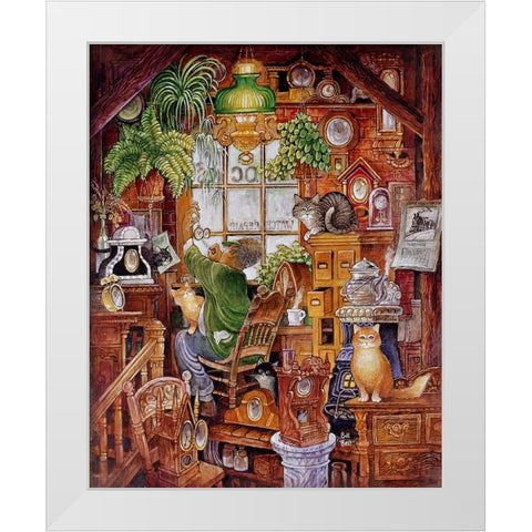 Clock Man 2 White Modern Wood Framed Art Print by Bell, Bill