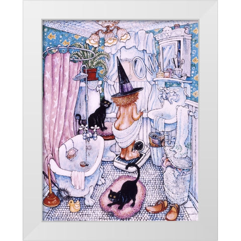 Witch Weighs Up White Modern Wood Framed Art Print by Bell, Bill