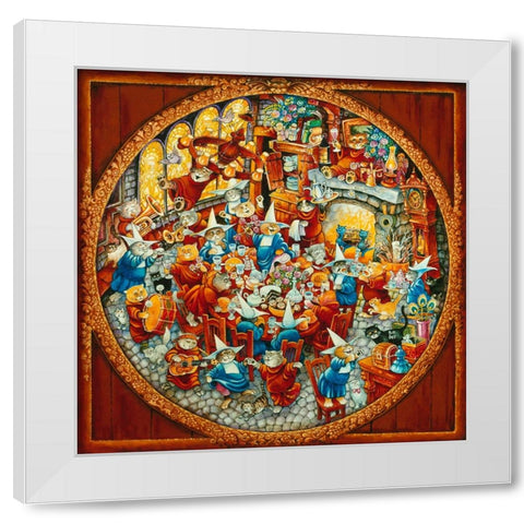 Holy Cats Sunday Brunch (Pc) White Modern Wood Framed Art Print by Bell, Bill