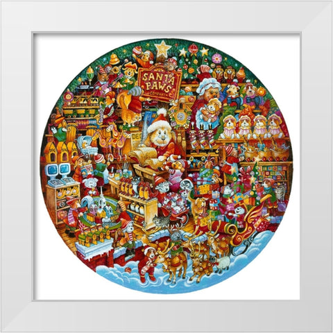 Santa Paws Workshop (Pc) White Modern Wood Framed Art Print by Bell, Bill