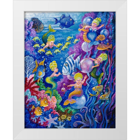 Little Little Mermaid White Modern Wood Framed Art Print by Bell, Bill