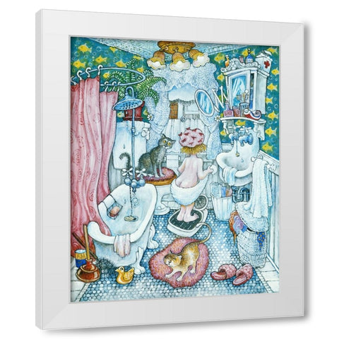 Bathroom Girl White Modern Wood Framed Art Print by Bell, Bill