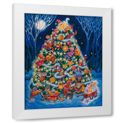 Christmas Cats White Modern Wood Framed Art Print by Bell, Bill