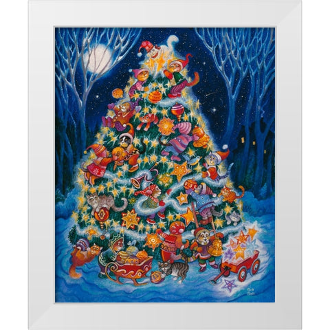 Christmas Cats White Modern Wood Framed Art Print by Bell, Bill