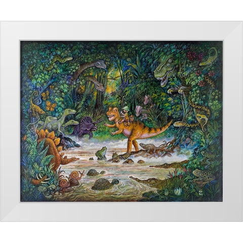 Jurassic Jungle White Modern Wood Framed Art Print by Bell, Bill