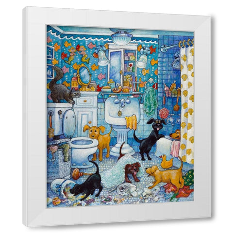 More Bathroom Pups White Modern Wood Framed Art Print by Bell, Bill