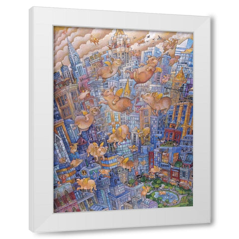 Them Flyin Pigs White Modern Wood Framed Art Print by Bell, Bill