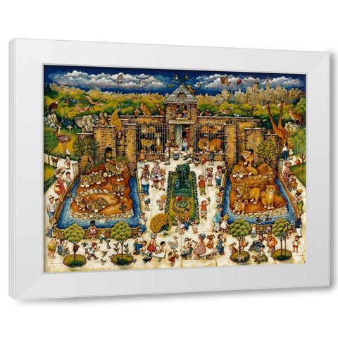 Cats And Kids At The Zoo White Modern Wood Framed Art Print by Bell, Bill