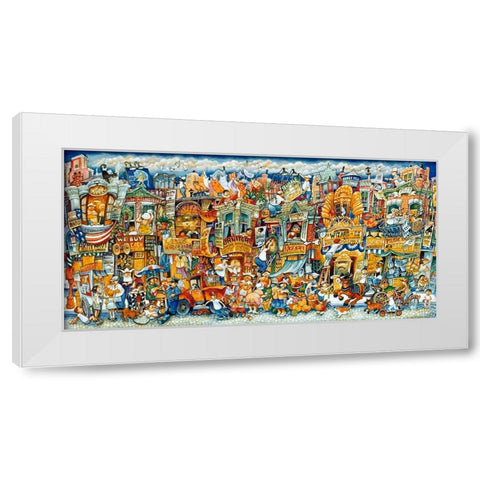 Street Scene  White Modern Wood Framed Art Print by Bell, Bill