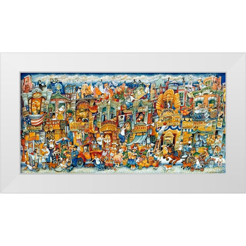 Street Scene  White Modern Wood Framed Art Print by Bell, Bill