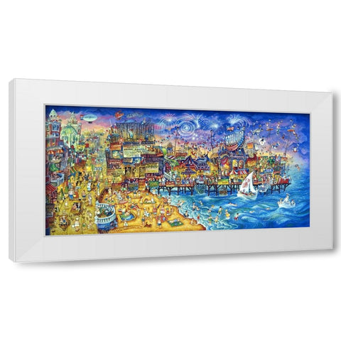 Fireworks Over Steel Pier White Modern Wood Framed Art Print by Bell, Bill